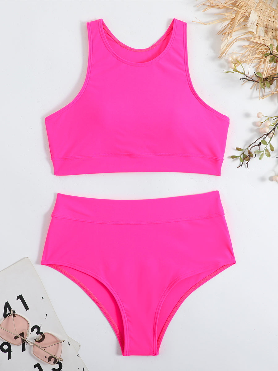 High Neck Bikini Set with High Waist Bottoms - 9