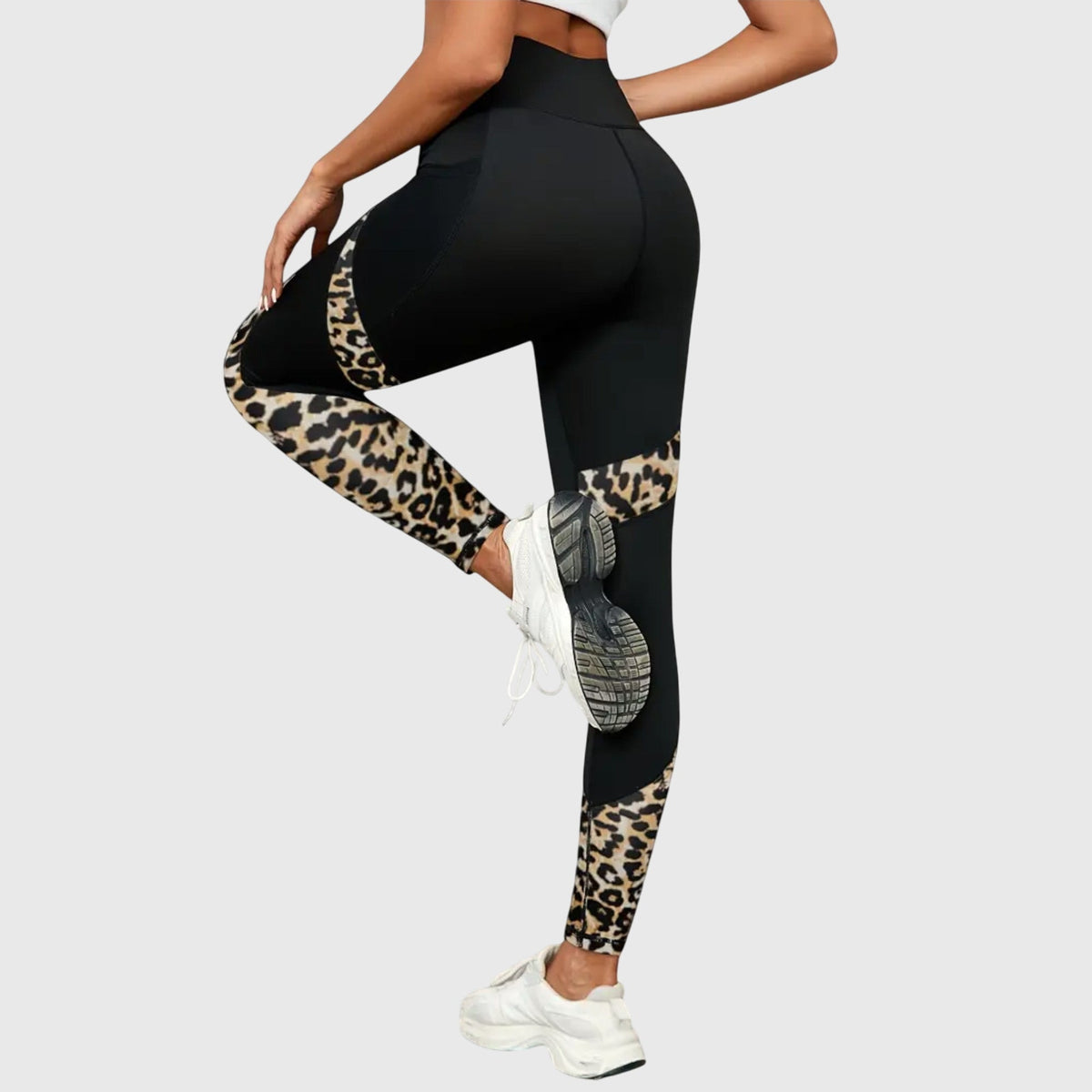 Women's High-Waisted Training Leggings with Contrast Print Panels - 3