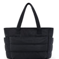 Women's Quilted Tote Bag with Padded Shoulder Straps - Black