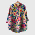 Women's Blouse Long Sleeve with Collar and Chest Pocket - Floral Print 2