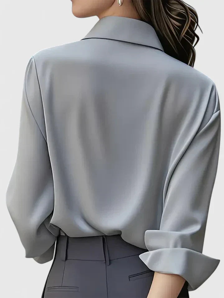 Women's Long Sleeve Shirt with Collar and Curved Hem - 11