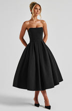 Women's Strapless Midi Dress with Full Pleated Skirt - 5
