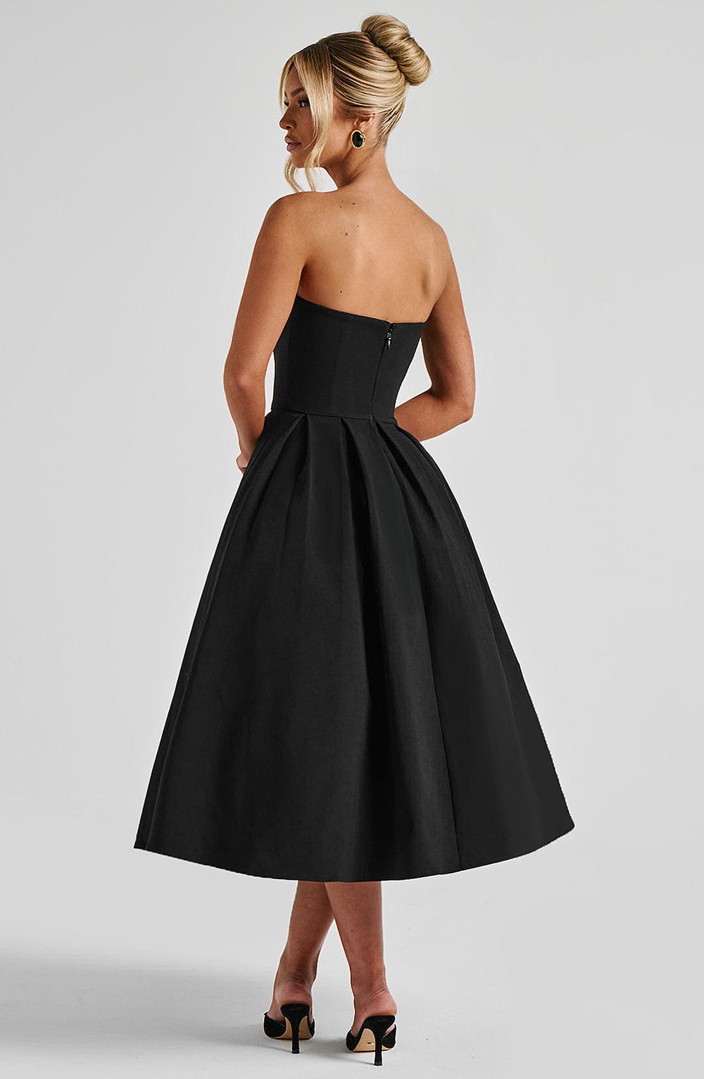 Women's Strapless Midi Dress with Full Pleated Skirt - 7