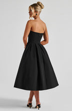 Women's Strapless Midi Dress with Full Pleated Skirt - 7