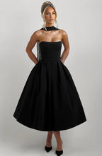 Women's Strapless Midi Dress with Full Pleated Skirt - 8