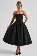 Women's Strapless Midi Dress with Full Pleated Skirt - 2