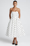 Women's Polka Dot Midi Dress Strapless with Full Pleated Skirt - 2