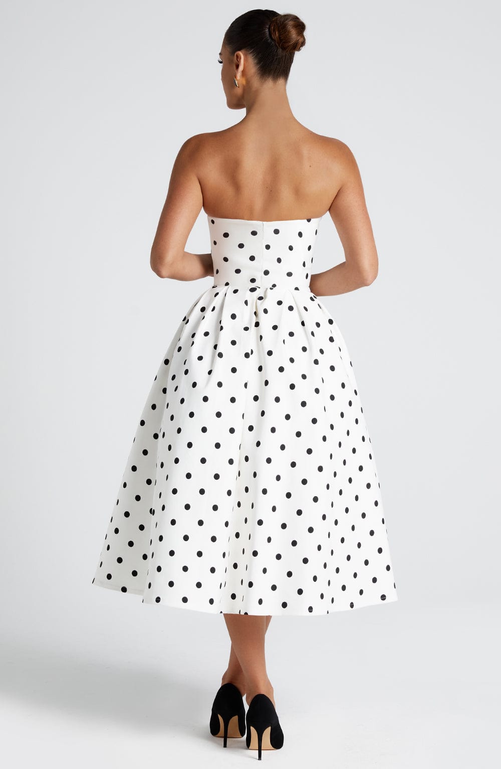 Women's Polka Dot Midi Dress Strapless with Full Pleated Skirt - 7