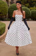 Women's Polka Dot Midi Dress Strapless with Full Pleated Skirt - 5