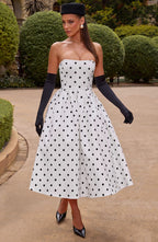 Women's Polka Dot Midi Dress Strapless with Full Pleated Skirt - 4