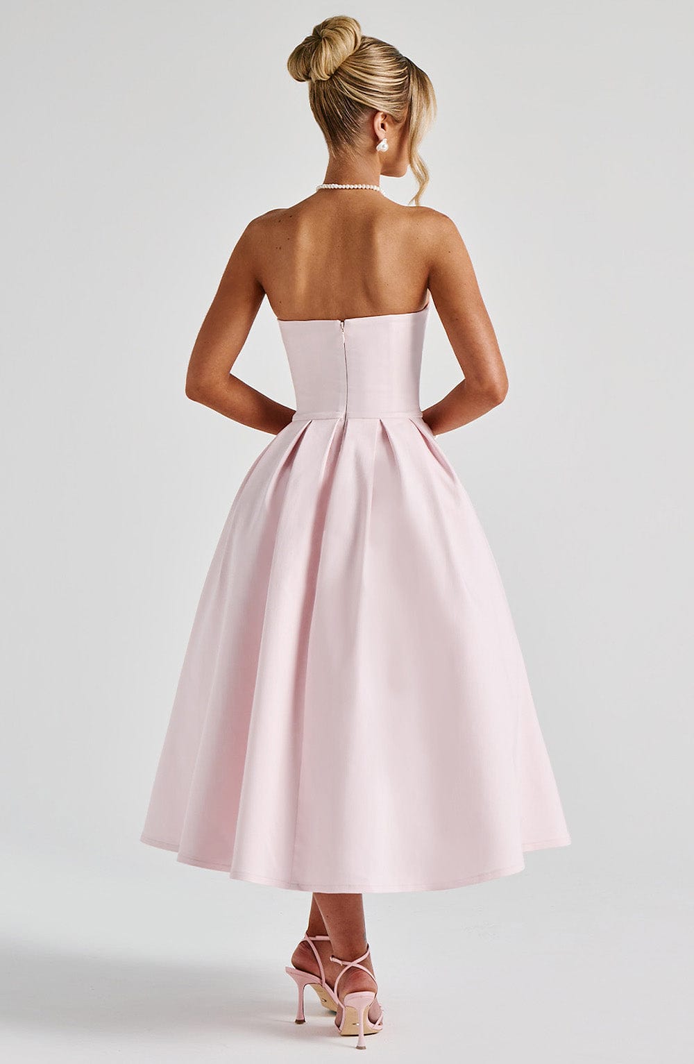 Women's Strapless Midi Dress with Pleated A-Line Skirt - 3