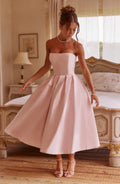 Women's Strapless Midi Dress with Pleated A-Line Skirt - 4