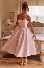 Women's Strapless Midi Dress with Pleated A-Line Skirt - 4
