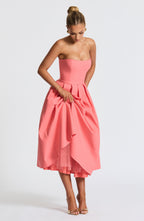 Women's Strapless Midi Dress with Pleated A-Line Skirt - 3