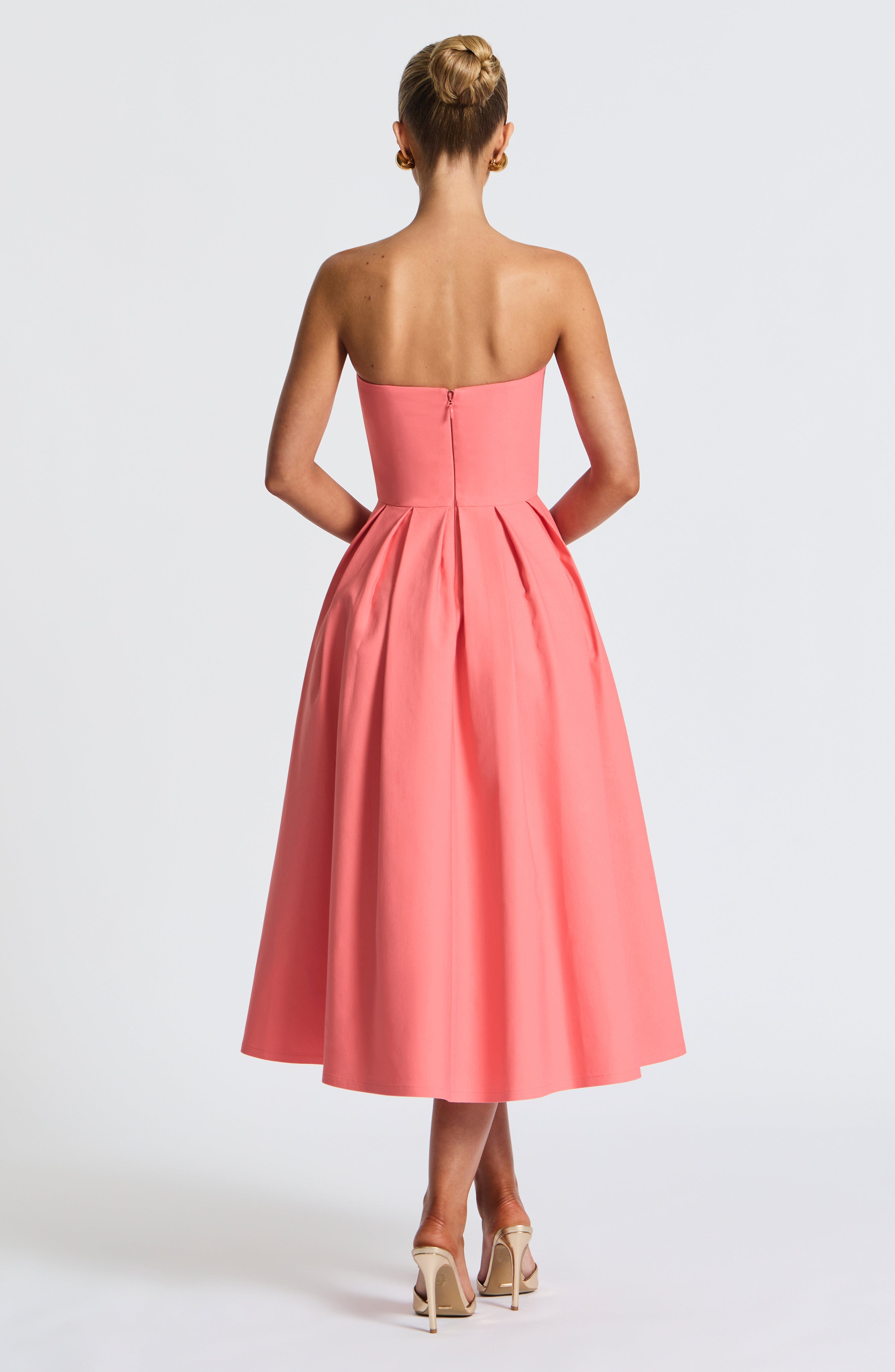 Women's Strapless Midi Dress with Pleated A-Line Skirt - 6