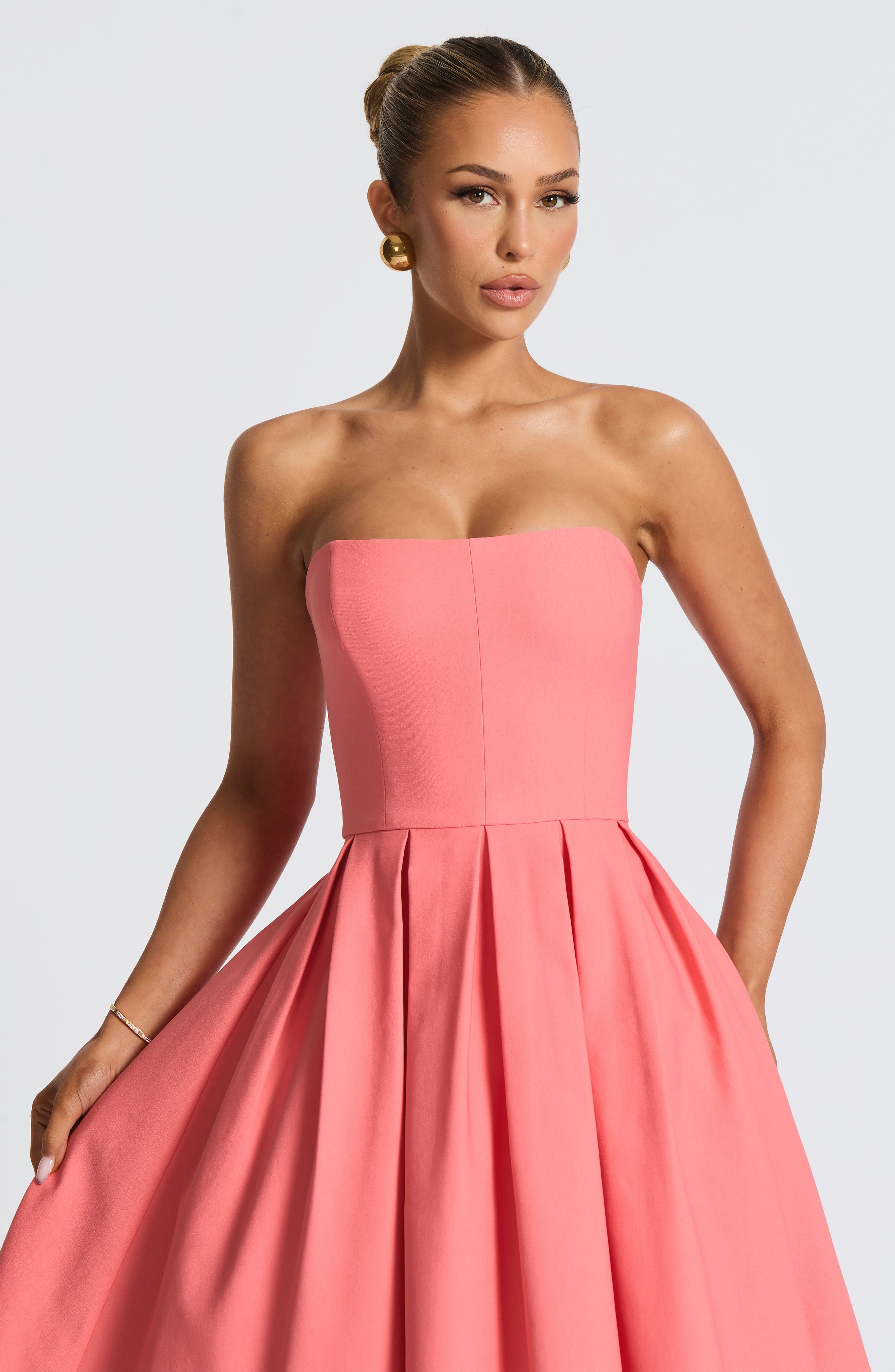 Women's Strapless Midi Dress with Pleated A-Line Skirt - 7