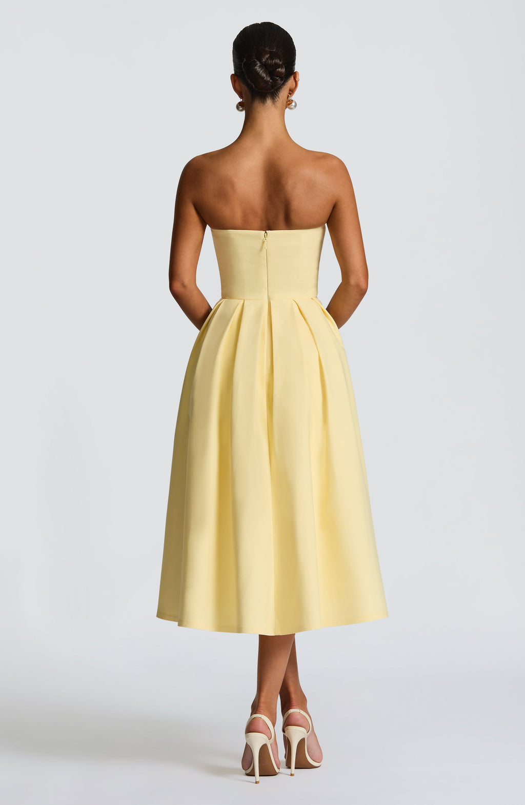 Women's Strapless Midi Dress with Pleated A-Line Skirt - 4