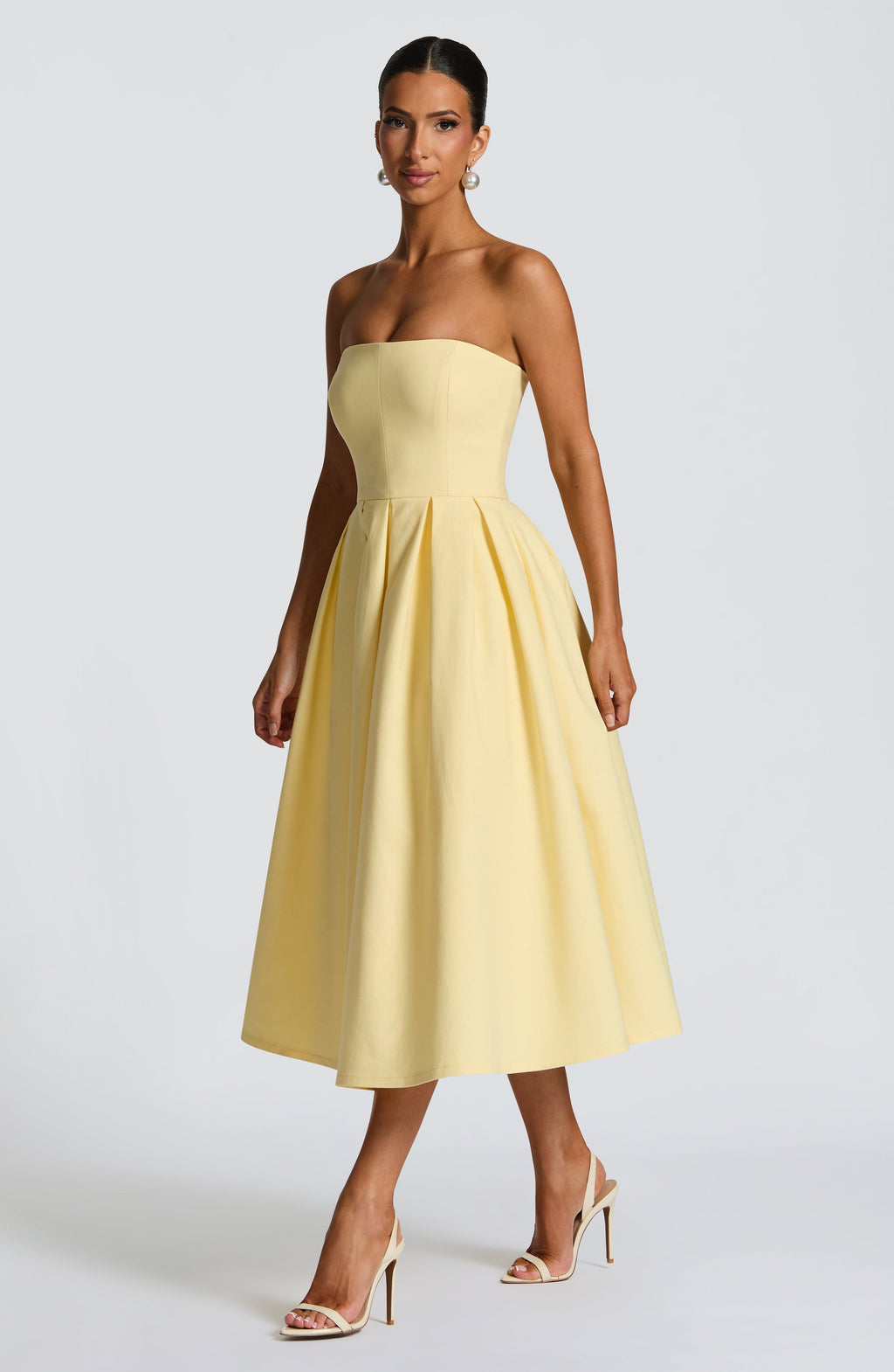 Women's Strapless Midi Dress with Pleated A-Line Skirt - 3