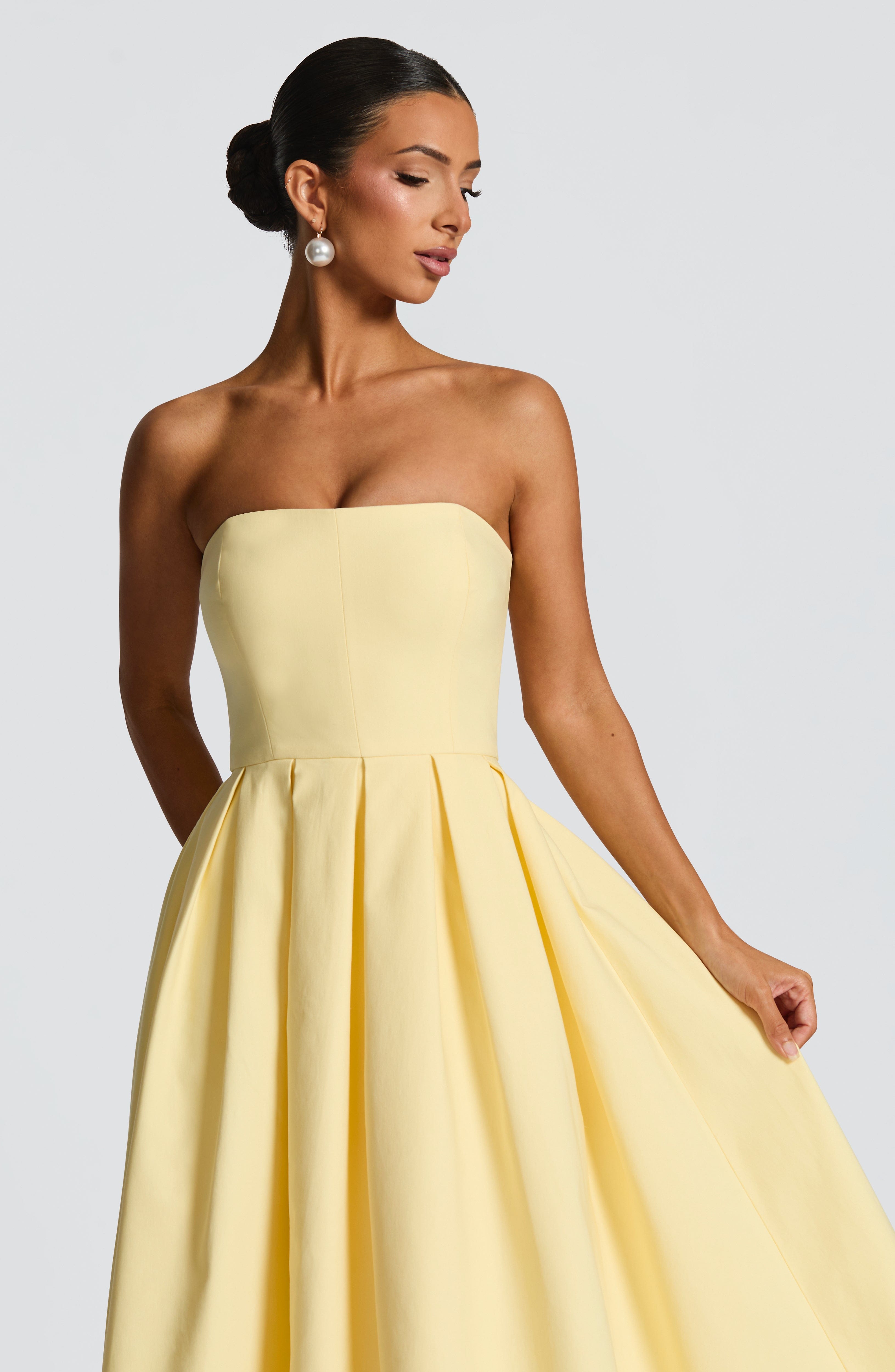 Women's Strapless Midi Dress with Pleated A-Line Skirt - 5