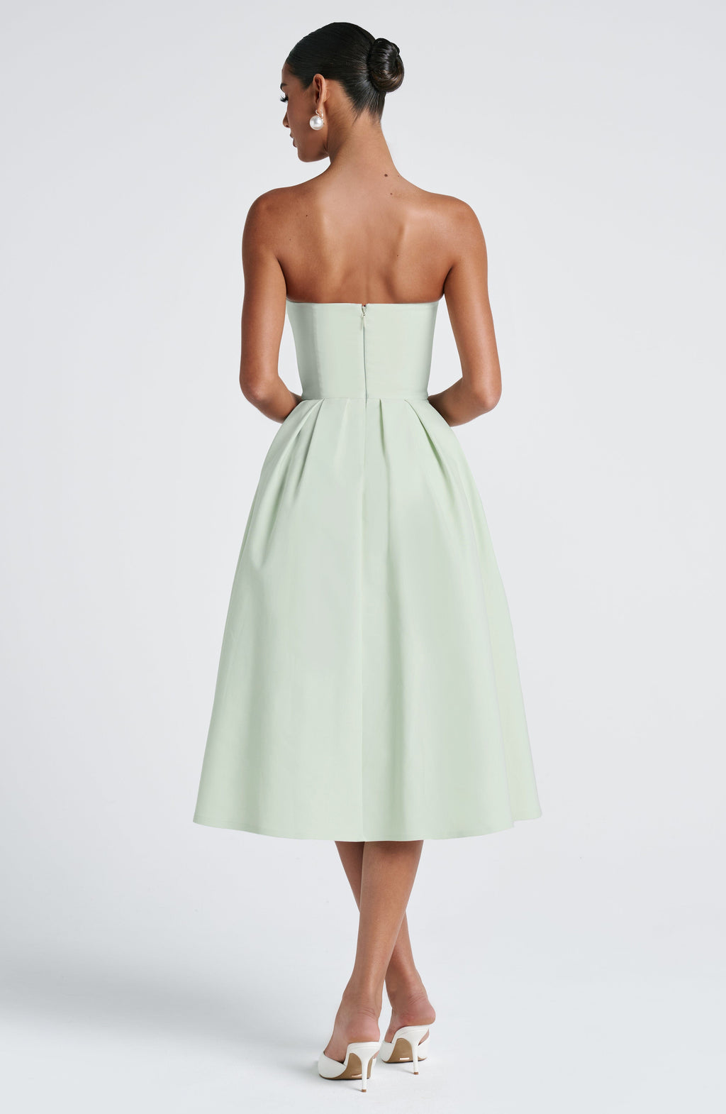 Women's Strapless Midi Dress with Full Pleated Skirt - 5