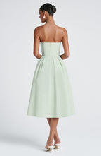 Women's Strapless Midi Dress with Full Pleated Skirt - 5