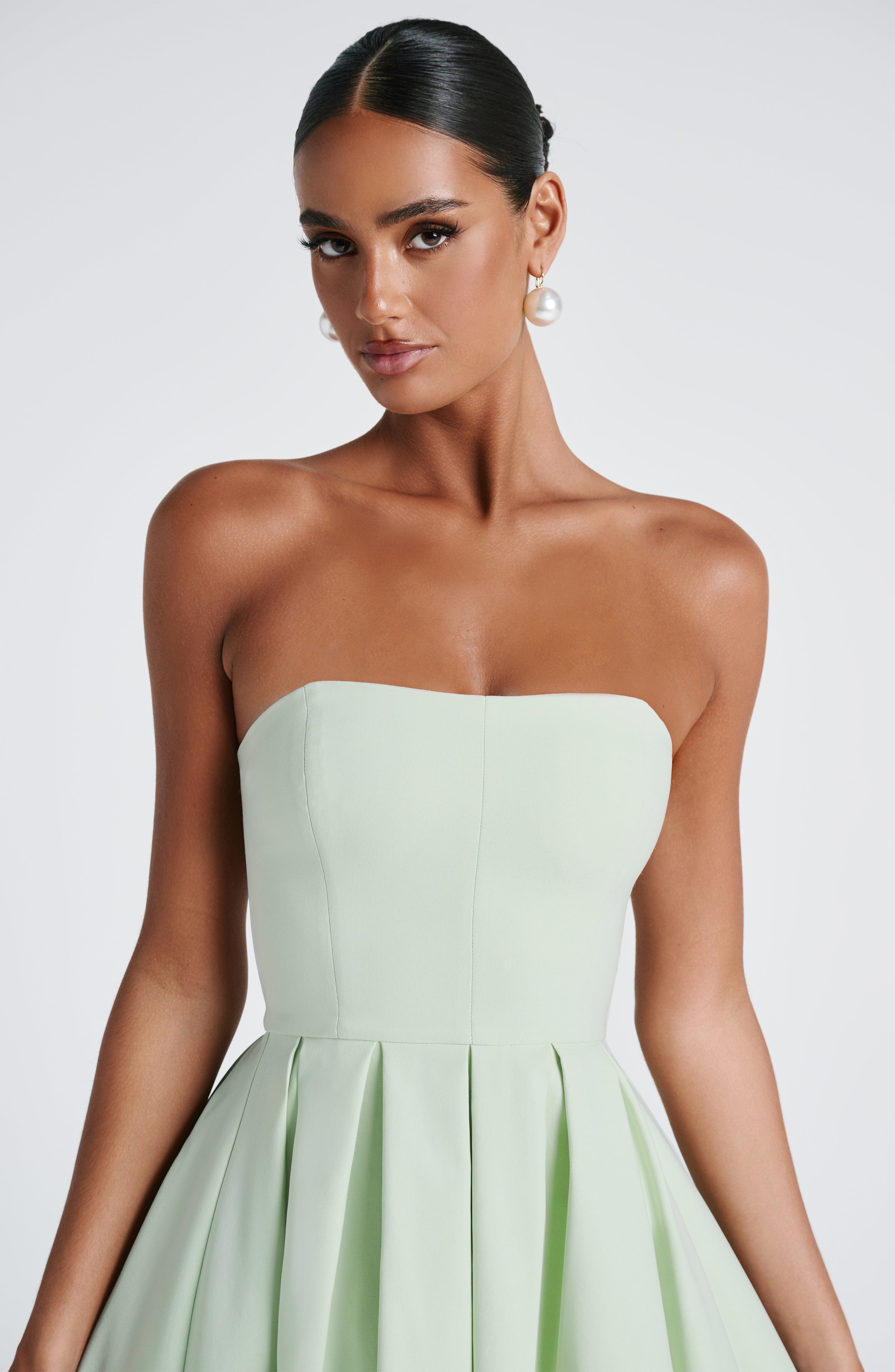 Women's Strapless Midi Dress with Full Pleated Skirt - 6