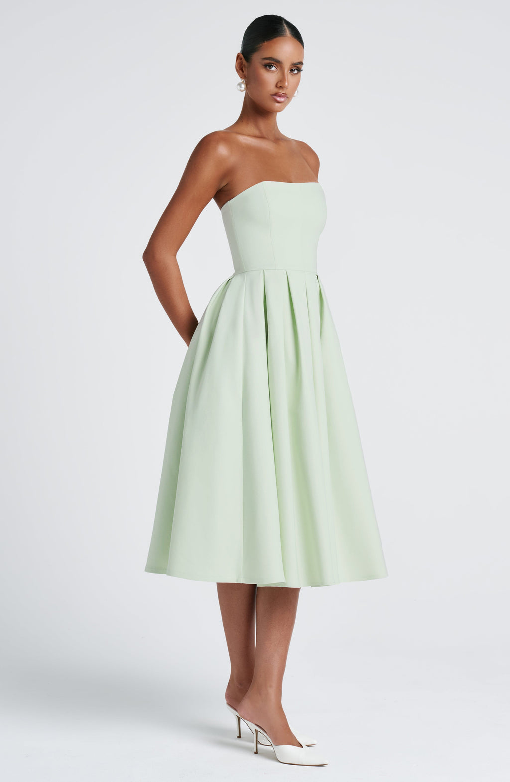 Women's Strapless Midi Dress with Full Pleated Skirt - 7