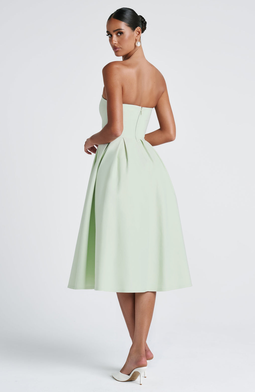 Women's Strapless Midi Dress with Full Pleated Skirt - 10