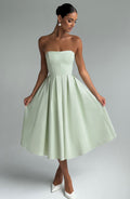 Women's Strapless Midi Dress with Full Pleated Skirt - 3