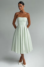 Women's Strapless Midi Dress with Full Pleated Skirt - 4