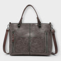 Women's Structured Tote Handbag with Front Pockets - Grey