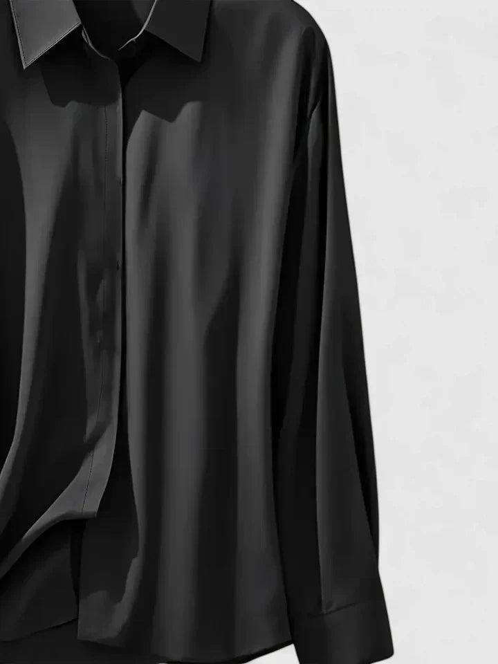 Women's Long Sleeve Shirt with Collar and Curved Hem - 12