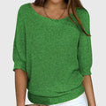 Women's Jumper Boat Neck with Three-Quarter Sleeves - Green