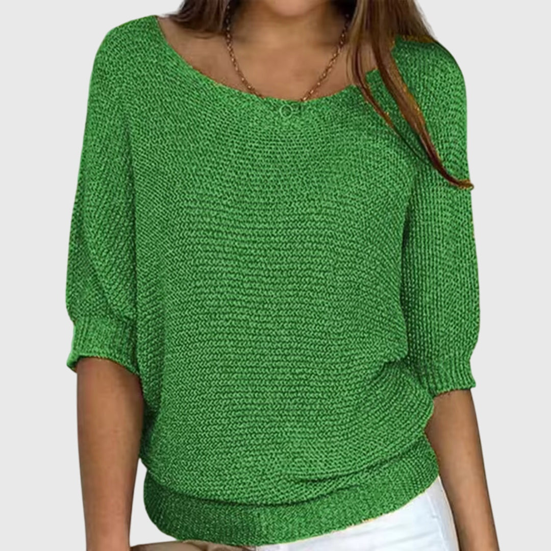 Women's Jumper Boat Neck with Three-Quarter Sleeves - Green