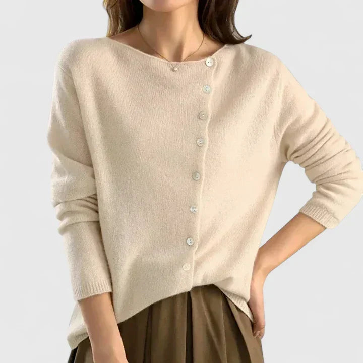 Women's Cardigan Long Sleeve with Button-Down Front and Collar - Beige