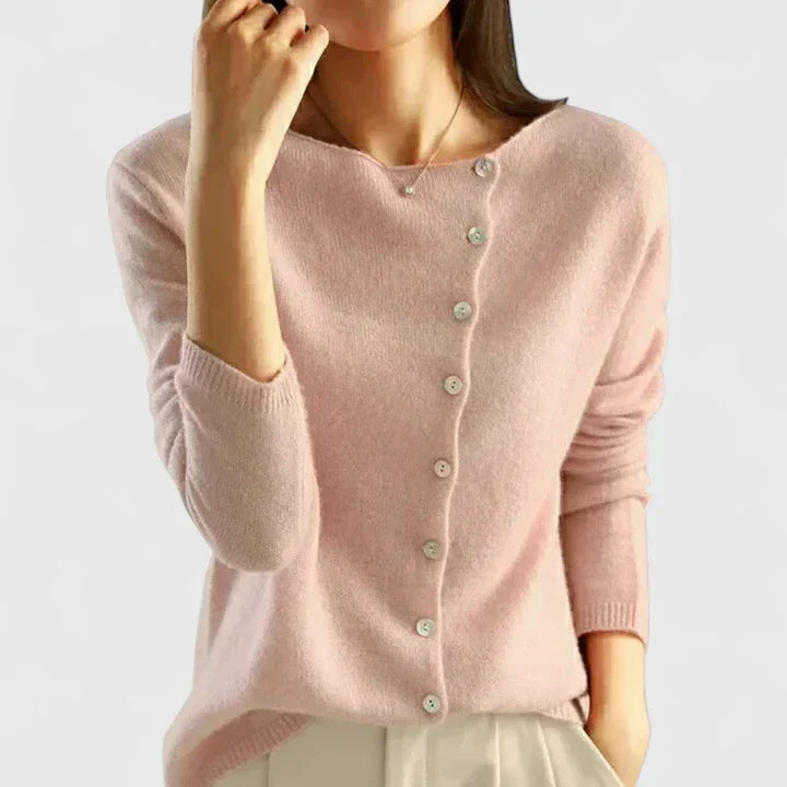 Women's Cardigan Long Sleeve with Button-Down Front and Collar - Pink
