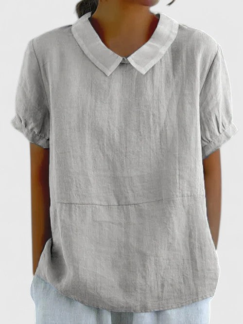 Women's Shirt Short Sleeve with Peter Pan Collar - Light Grey