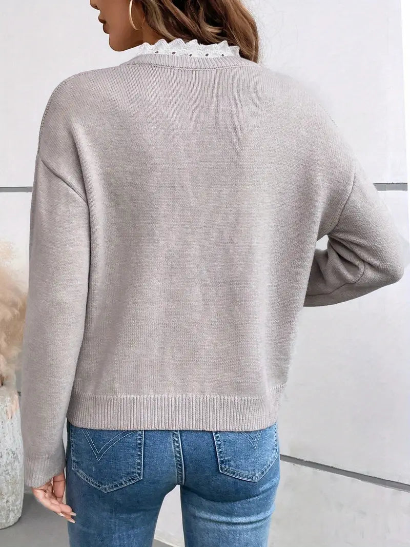 Women's Jumper with Lace Detailing and Round Neck - 5