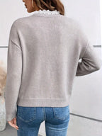 Women's Jumper with Lace Detailing and Round Neck - 5