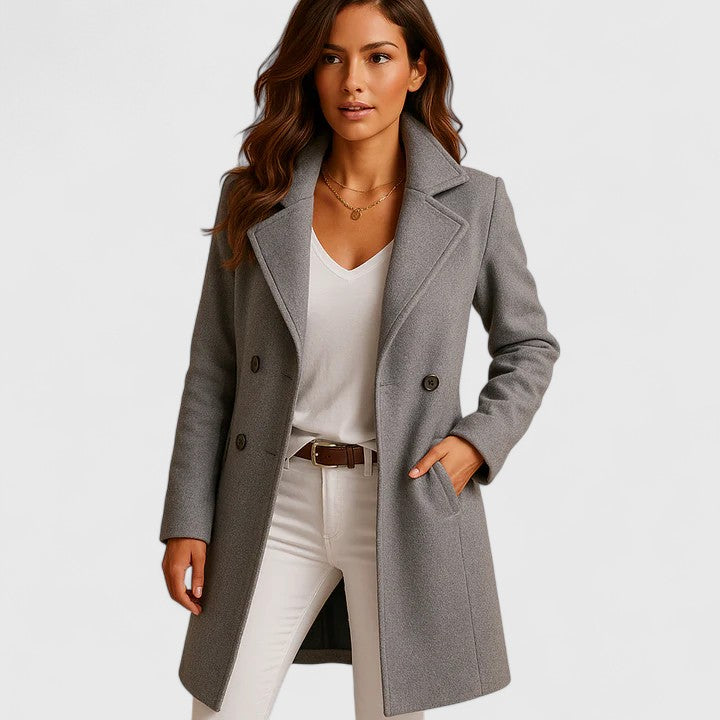 Women's Tailored Coat with Classic Lapels and Button Fastening - Grey