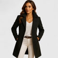 Women's Tailored Coat with Classic Lapels and Button Fastening - Black