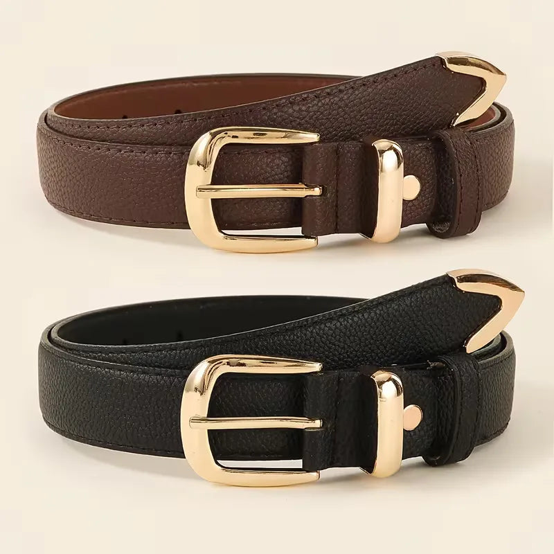 Women's Slim Belt with Gold-Tone Buckle for Jeans - Black