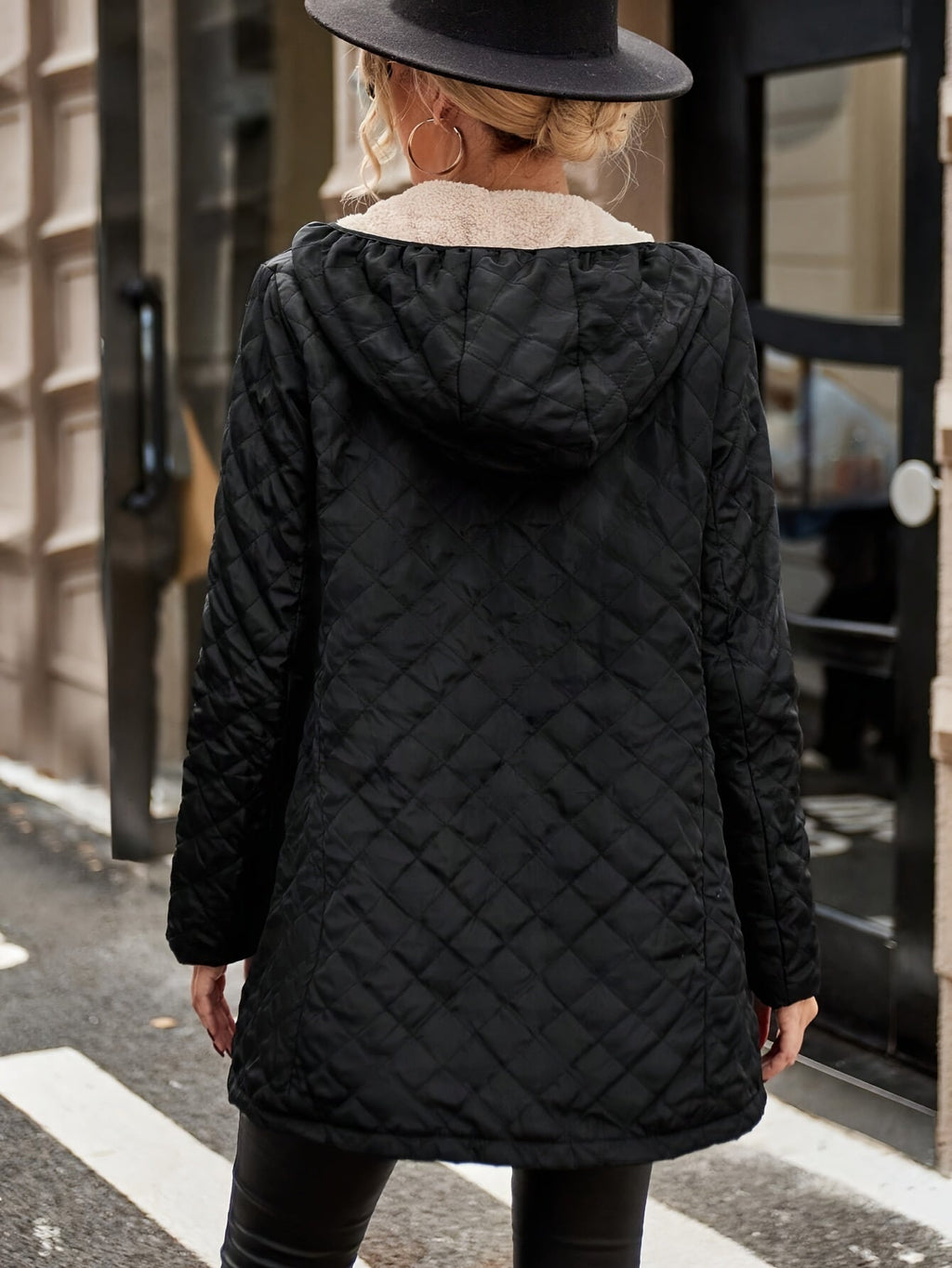 Women's Quilted Jacket Hooded with Fleece Lining - 3