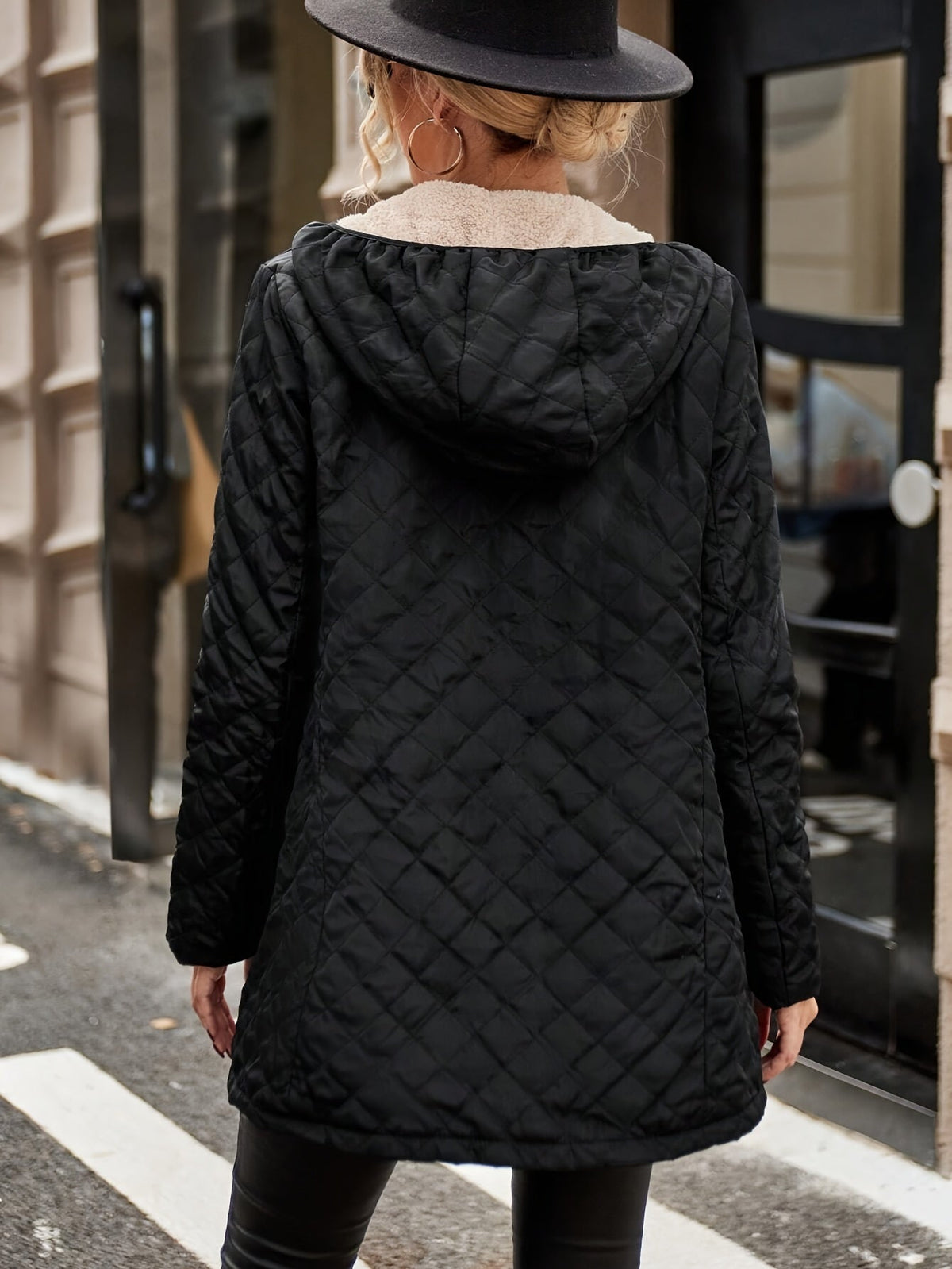 Women's Quilted Jacket Hooded with Fleece Lining - 3