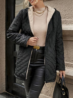 Women's Quilted Jacket Hooded with Fleece Lining - 5