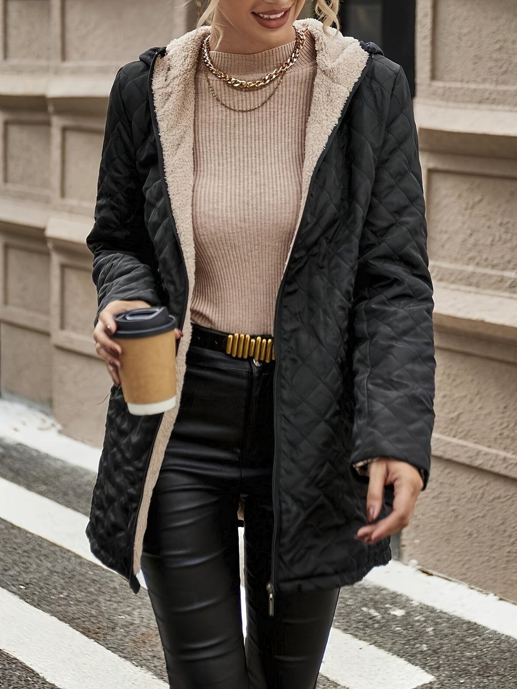 Women's Quilted Jacket Hooded with Fleece Lining