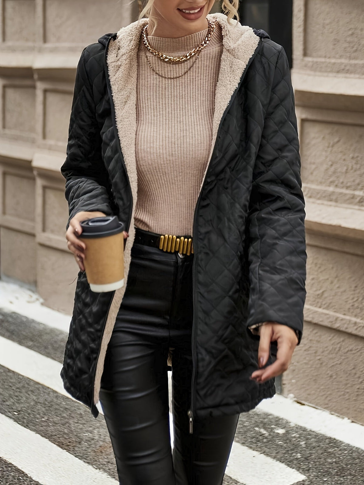 Women's Quilted Jacket Hooded with Fleece Lining