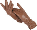 Women's Faux Leather Gloves with Warm Lining - Khaki