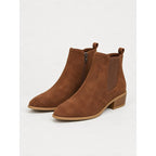 Women's Pointed Toe Chelsea Ankle Boots Low Block Heel - Dark Brown