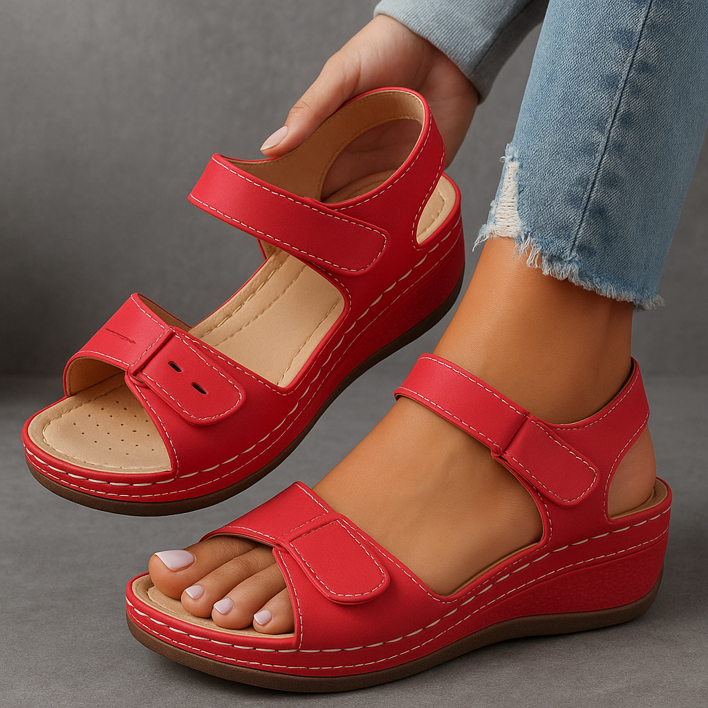 Women's Wedge Sandals with Adjustable Straps and Open Toe - Red (almost sold out)